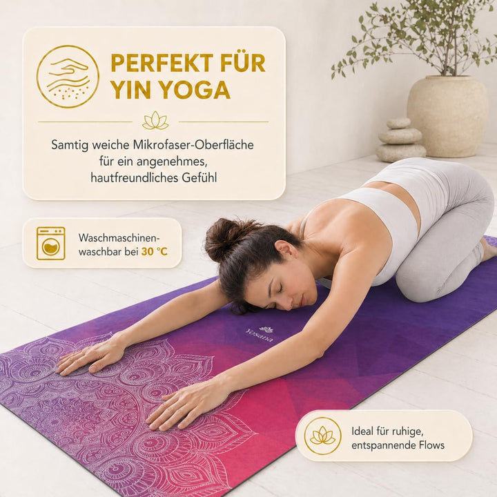 Yogamatte aus Naturkautschuk I Hot Yoga Mikrofaser Matte I Bikram Yogamatte Maschinenwaschbar I Ying