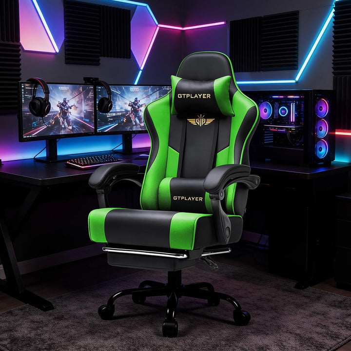 GTPLAYER Gaming Stuhl Chair Gamer Sessel - Ergonomischer Gamer Stuhl mit Fussstütze Kopfstütze und L