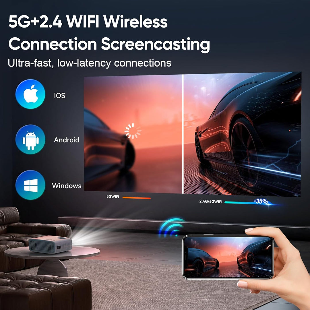 Native 1080P 5G WiFi Beamer, AKATUO Bluetooth 5.1 Videoprojektor, 4K Unterstützt 8000L, Kompatibel m