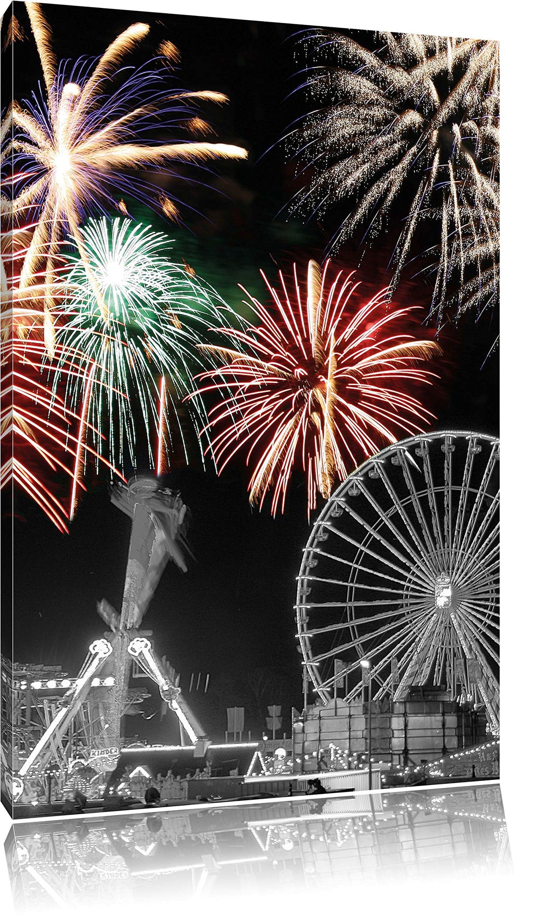 Pixxprint Silvester Feuerwerk schwarz/weiss als Leinwandbild/Grösse: 100x70 / Wandbild/Kunstdruck/fe