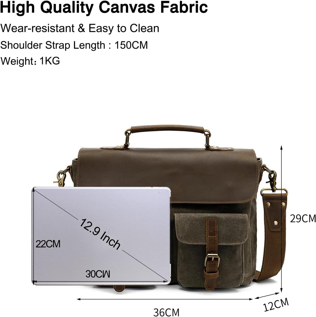 FANDARE Retro Umhängetasche Handtasche Tragetasche Schultertasche Herrentasche Segeltuch Leder Kurie