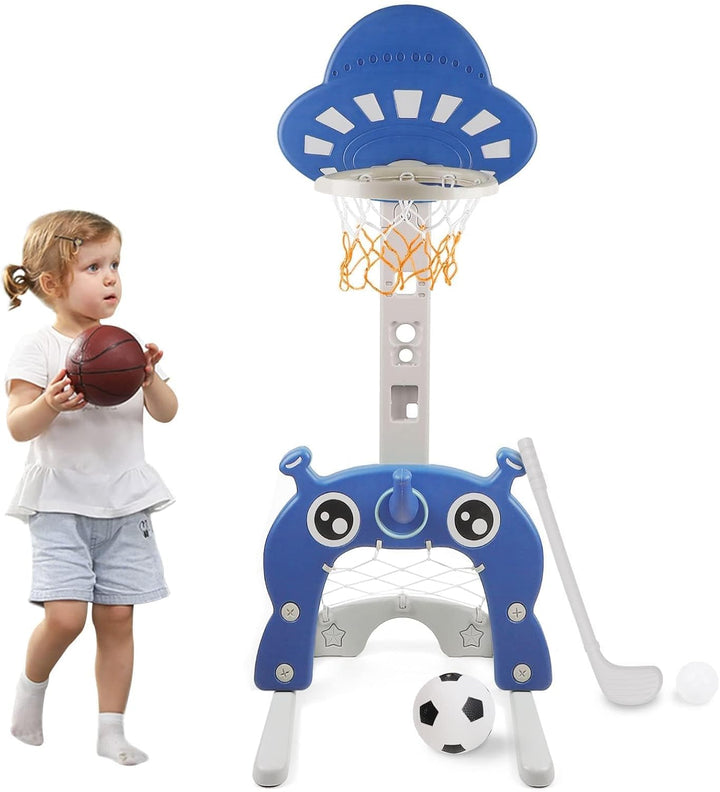 Kinder Basketballkorb Stand Set mit Basketball Fussball Ring Werfen Golfspiel | 4 in1 Sport-Aktivitä
