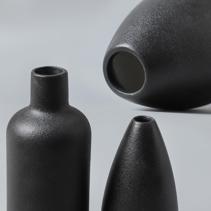 CEMABT schwarz Keramik Vase Set 4er Kleine Vasen für Blumen, einzigartige Blumenvasen für Mittelstüc