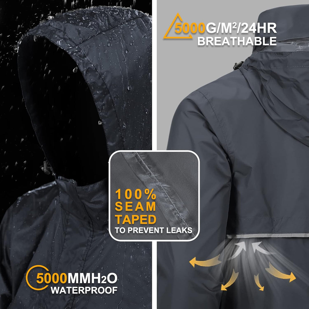 Outdoor Ventures Herren Regenjacke Wasserdichter Pullover mit Kapuze Packbare Reflektierende Jacke L