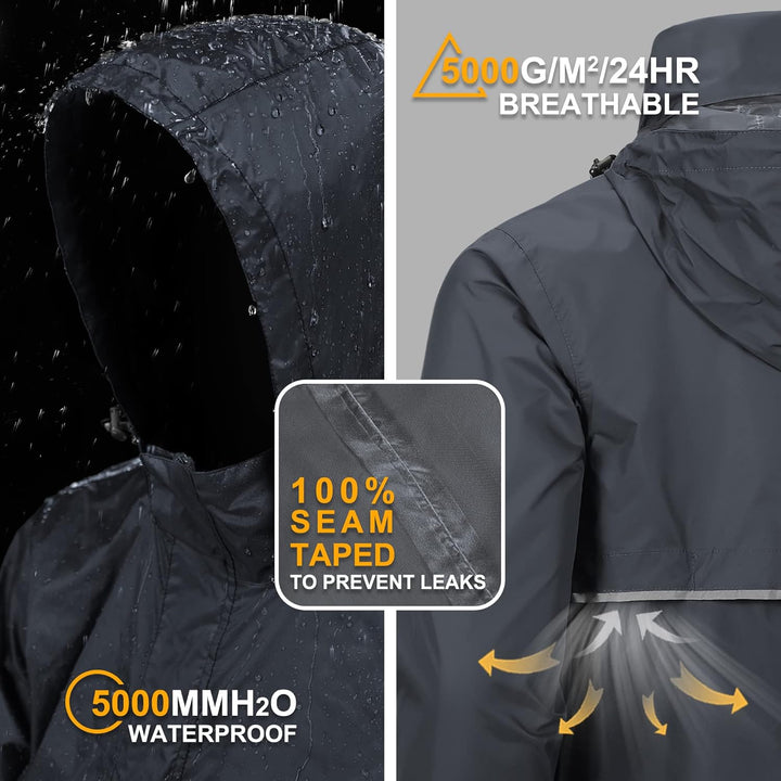 Outdoor Ventures Herren Regenjacke Wasserdichter Pullover mit Kapuze Packbare Reflektierende Jacke L