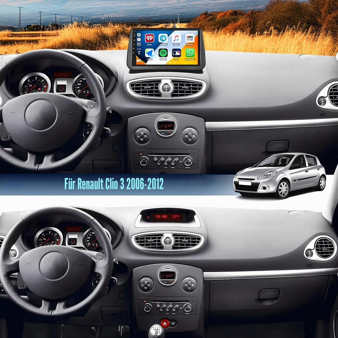 CAMECHO Android 15 Qualcomm Octa Core 4G+64G Autoradio für Renault Clio 3 2006-2012 mit Carplay Andr