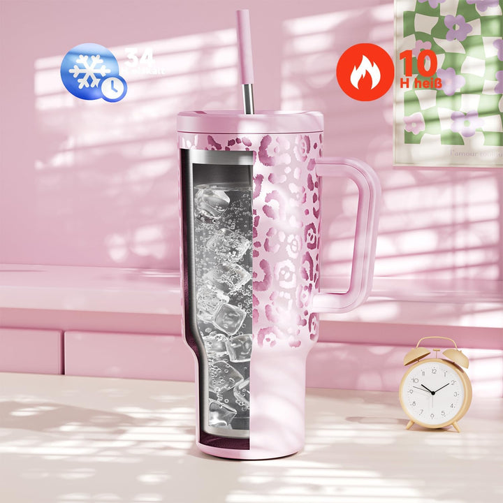 Meoky 1182ml/40oz Thermobecher mit Strohhalm und Griff (PKL)