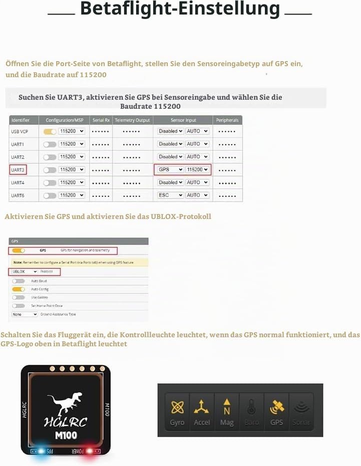 ZIJUNYUAN HGLRC M100-5883 GPS Kompass Modul, aufgerüsteter Chip der zehnten Generation kompatibel mi