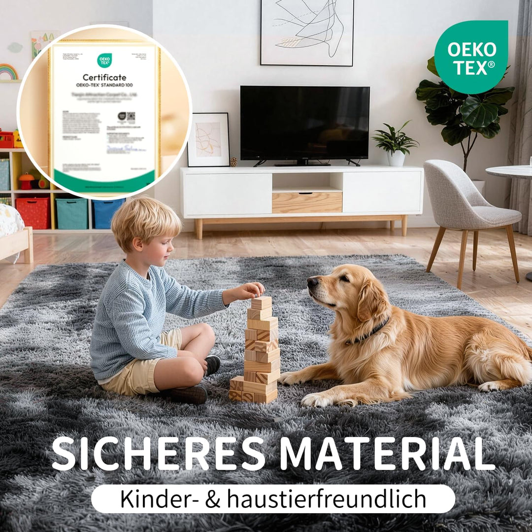 VOFUSHON Wohnzimmer Hochflor Teppich,Shaggy Flur Läufer Teppich Modern Flauschiger Weich Teppich Gro