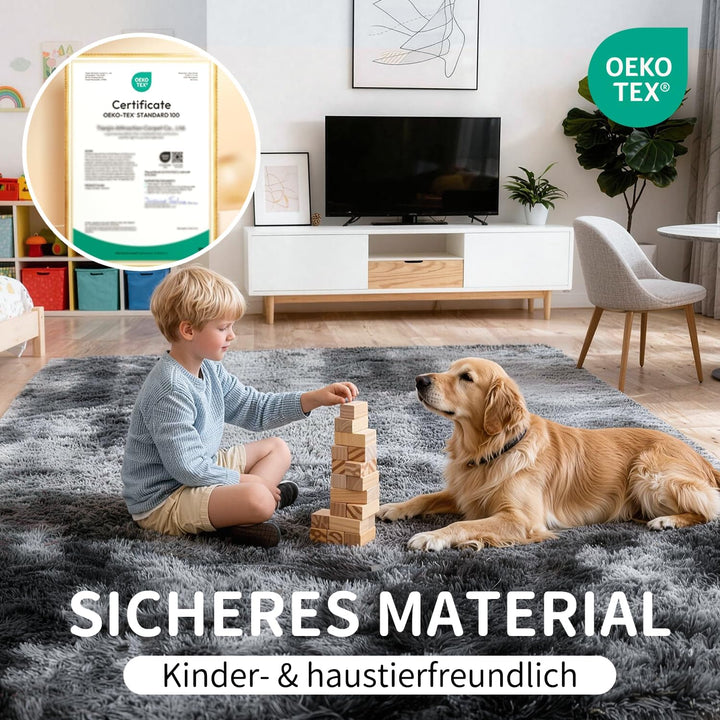 VOFUSHON Wohnzimmer Hochflor Teppich,Shaggy Flur Läufer Teppich Modern Flauschiger Weich Teppich Gro