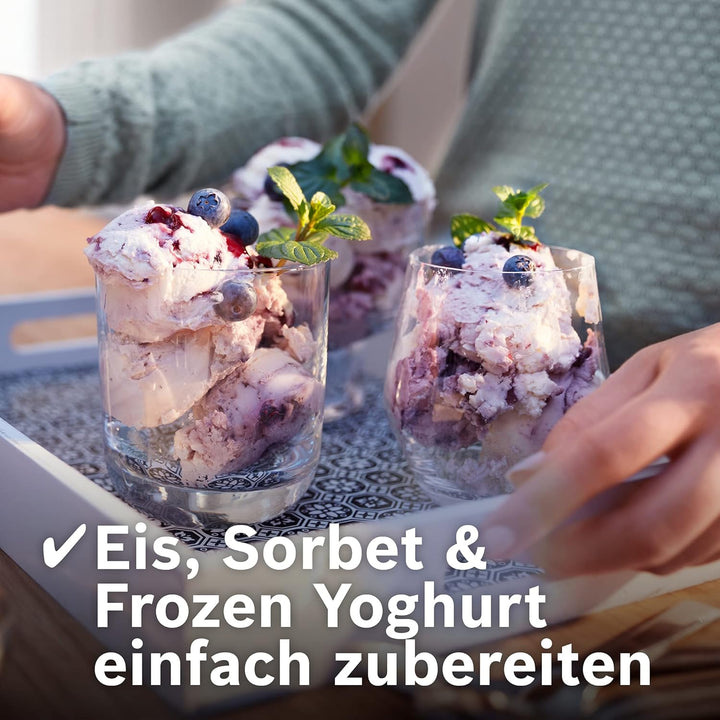Bosch Eisbereiter MUZ4EB1, 550ml, selbstgemachtes Eis, Sorbet und Frozen Yoghurt, passend für Bosch