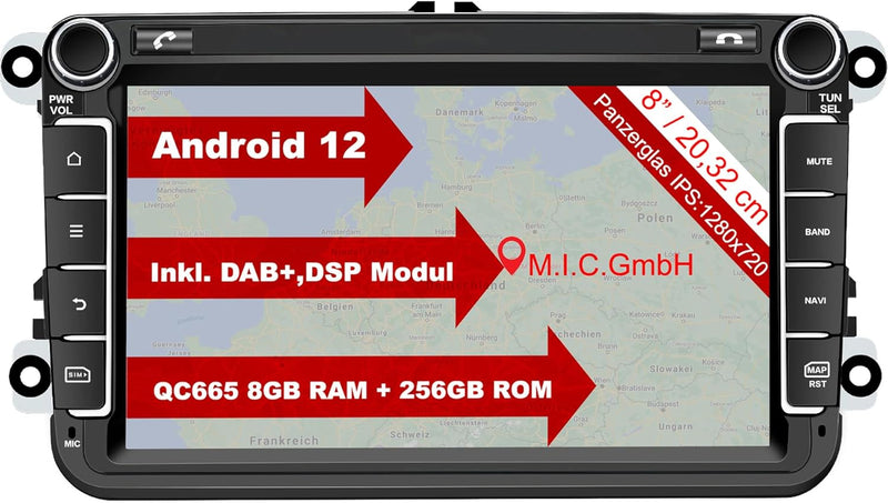 M.I.C. AV8V7-Ultra Android 12 Autoradio mit navi Qualcomm Snapdragon 665 8G+256G Ersatz für VW Golf