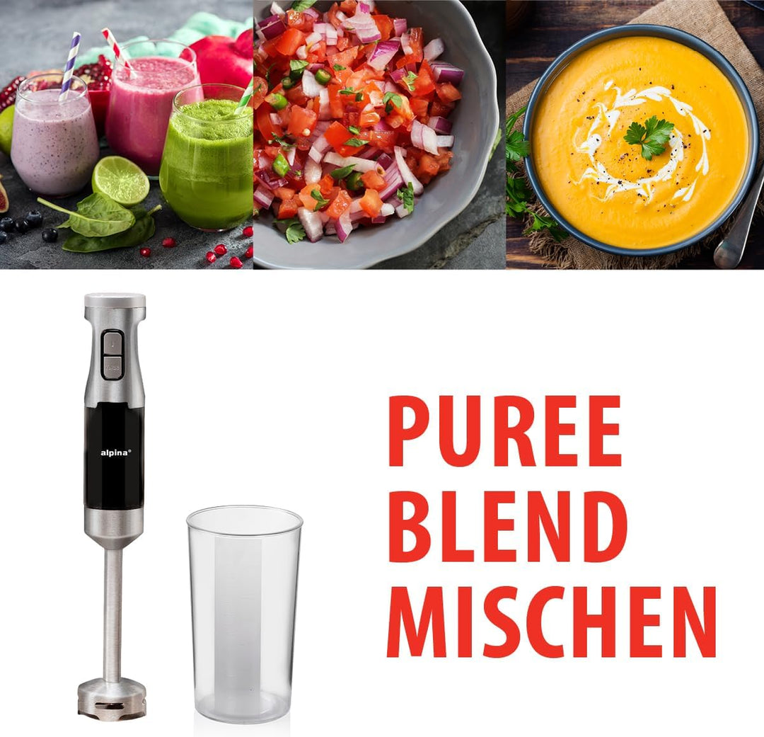 alpina Stabmixer HB6700F-N – Pürierstab mit Messbecher 700 ml – Hand Blender 1000 W – 2 Geschwindigk