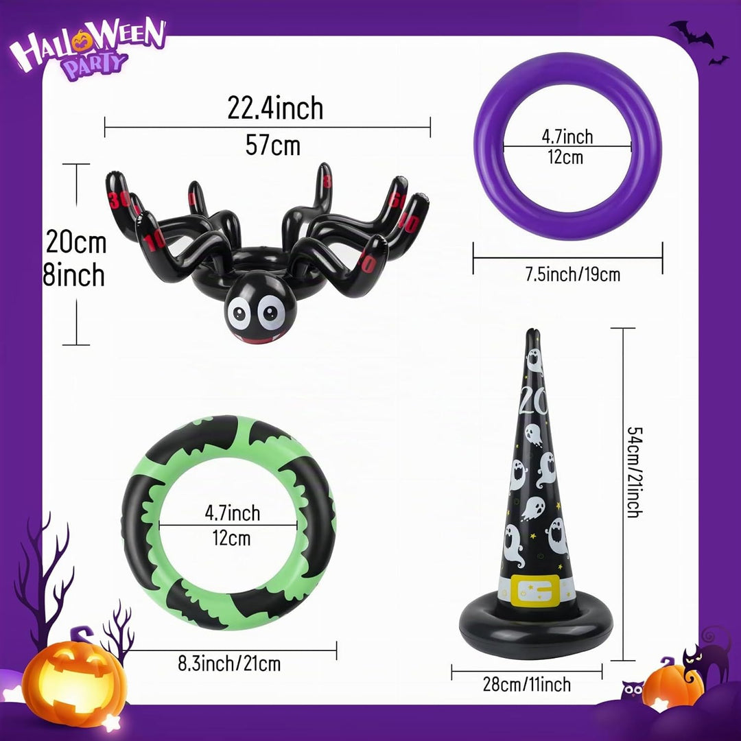 WOFEU Halloween Ringwurfspiele,Aufblasbare Spinnen Hexenhut Ringwurfspiel für Kinder,Halloween Party