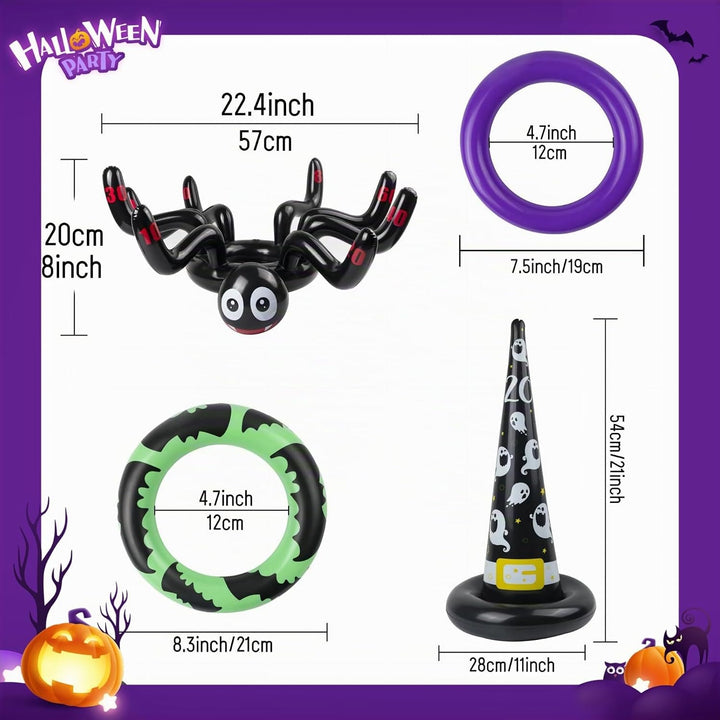 WOFEU Halloween Ringwurfspiele,Aufblasbare Spinnen Hexenhut Ringwurfspiel für Kinder,Halloween Party