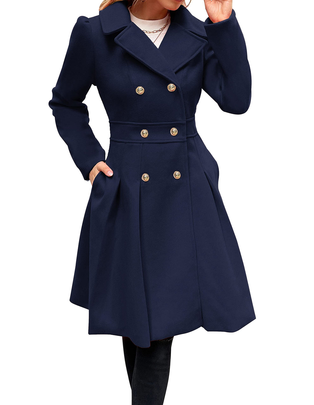 GRACE KARIN Damen Mantel Wintercoat Revers Zweireihiger Mantel Knielang Trenchcoat Winter Lang A-Lin