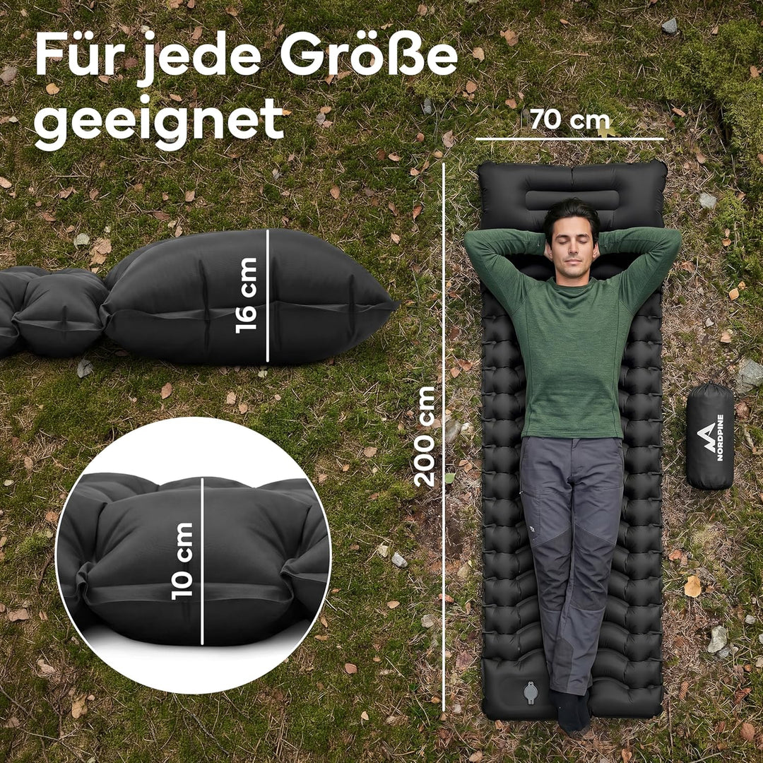 NEOLYMP NORDPINE Isomatte Camping - Integrierte Fusspumpe, Aufblasbar, 10 cm Dick - 200x70 cm, Ultra