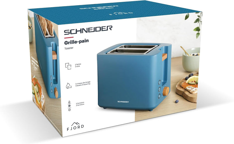 SCHNEIDER Fjord Line Toaster mit 870 Watt, 2-Schlitz-Toaster mit variabler Bräunungssteuerung in 6 S