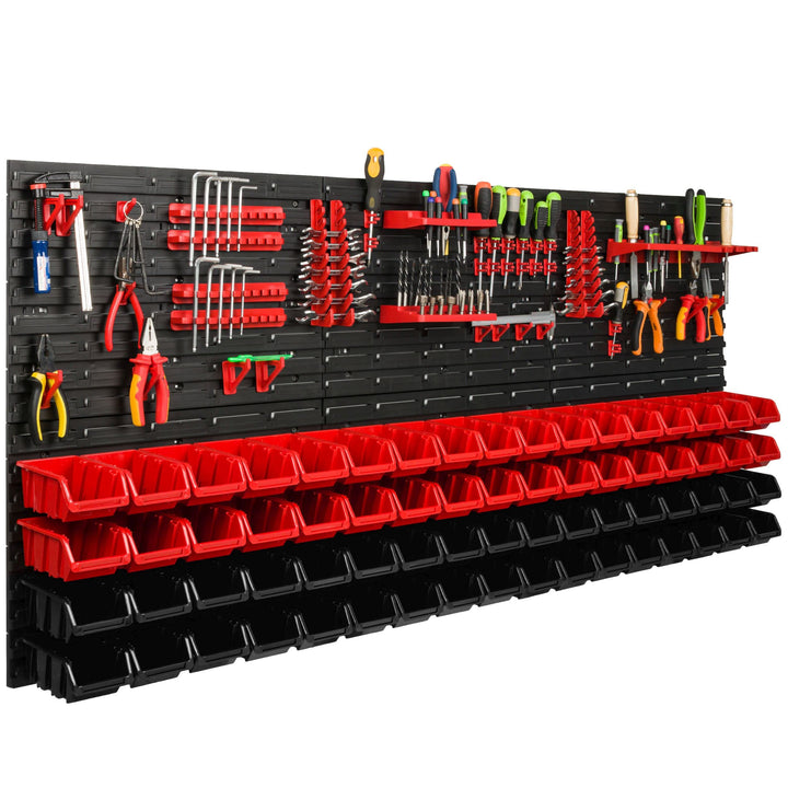 Lagersystem Werkstattregal | 172 x 78 cm | 68 stck. Box | Wandregal mit Werkzeughalterungen und Stap