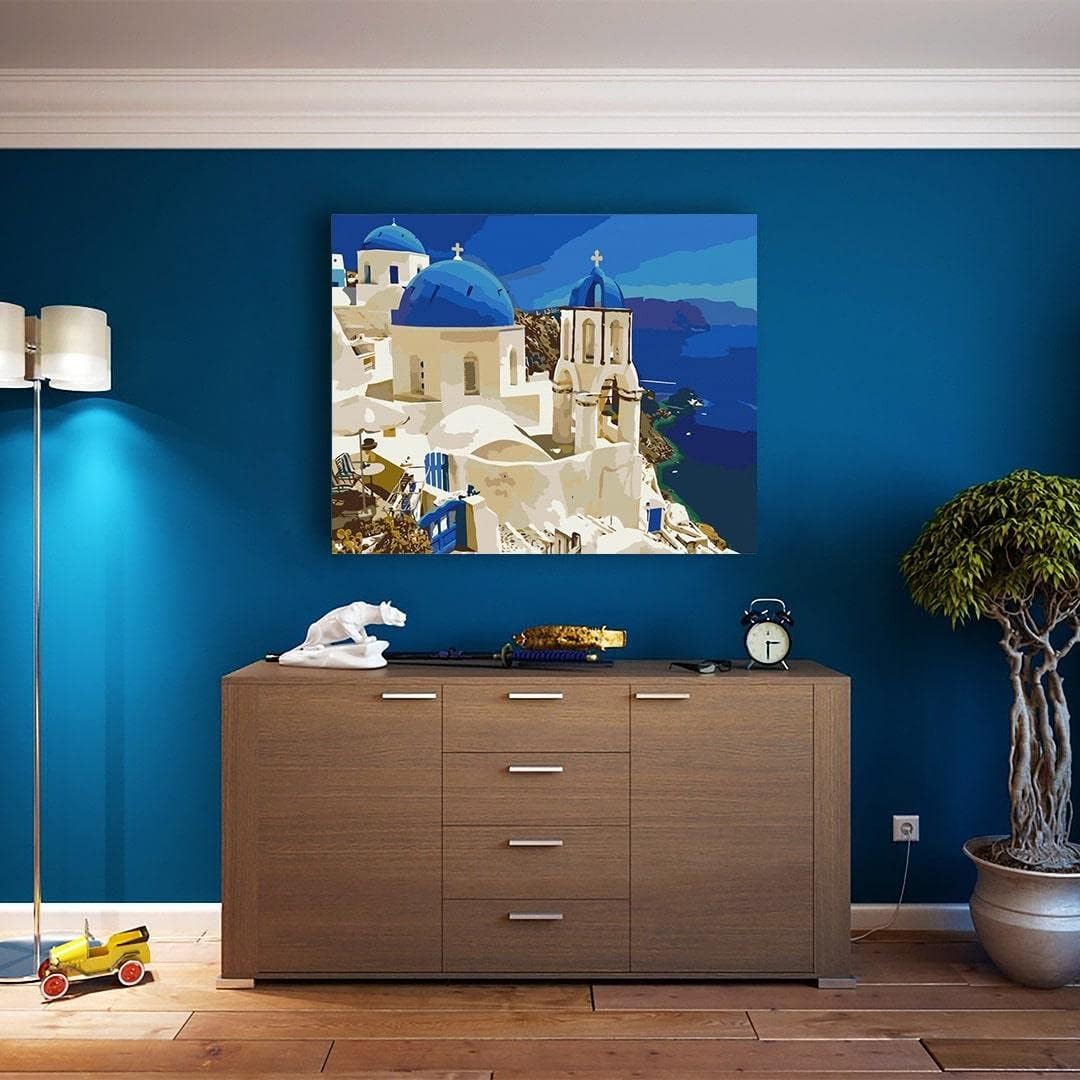 Artnapi Malen nach Zahlen Erwachsene mit Rahmen | DIY Handgemalt | Blick auf Santorin | Kit für Anfä