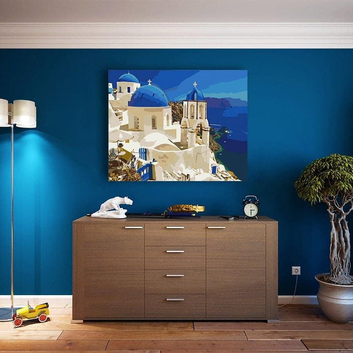 Artnapi Malen nach Zahlen Erwachsene mit Rahmen | DIY Handgemalt | Blick auf Santorin | Kit für Anfä