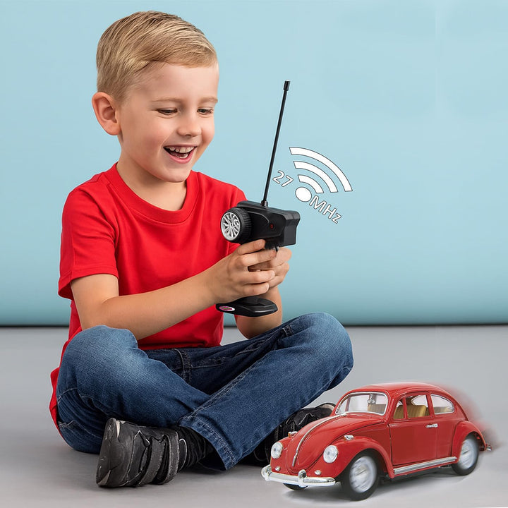 JAMARA 405110 - VW Käfer 1:18 RC Diecast 27MHz - Kultfahrzeug mit Gummi-Bereifung, öffnen von Türen,