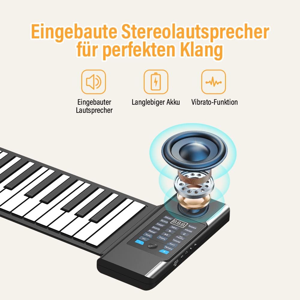 OYAYO Roll Up Piano Keyboard, 61 Tasten Rollpiano Unterstützt MIDI mit 128 Tönen und Rhythmen, Rollk