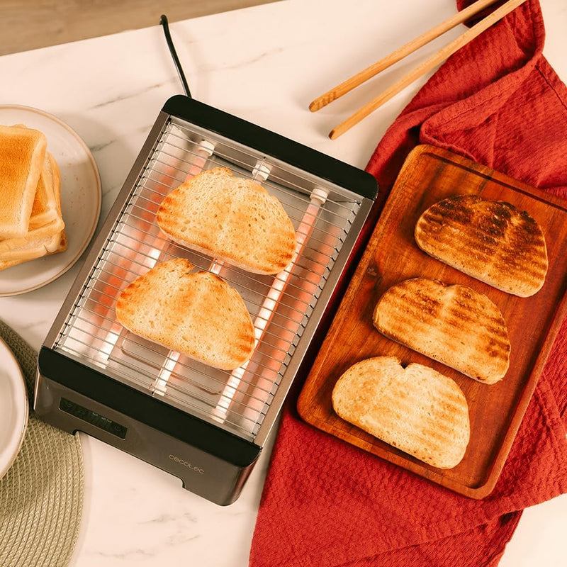 Cecotec Horizontaler Brotröster - Flacher Toaster mit 3 taktilen NiceSlice Touch-Widerständen. 1000W