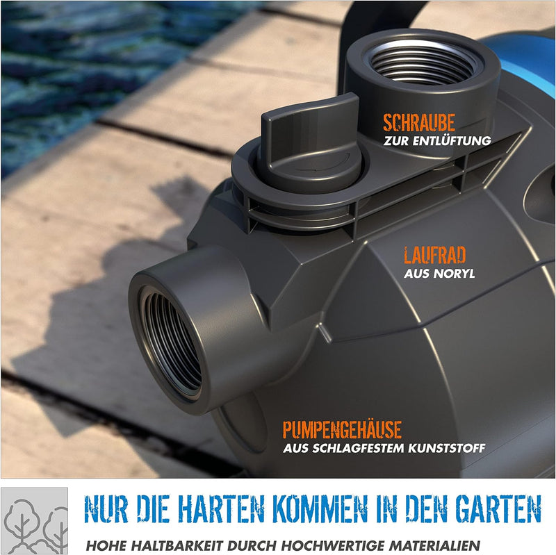 Güde Gartenpumpe GP 6035 (600 W, max. Fördermenge 3200 l/h, Ansaughöhe bis 7 m, Anschlussgewinde 1“