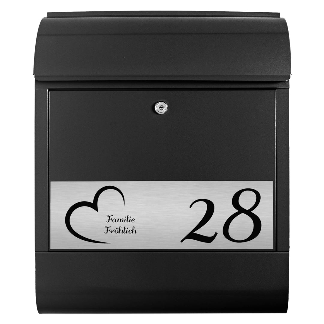 banjado® Briefkasten personalisiert mit graviertem Namensschild in Silber/Briefkasten schwarz 39x47x