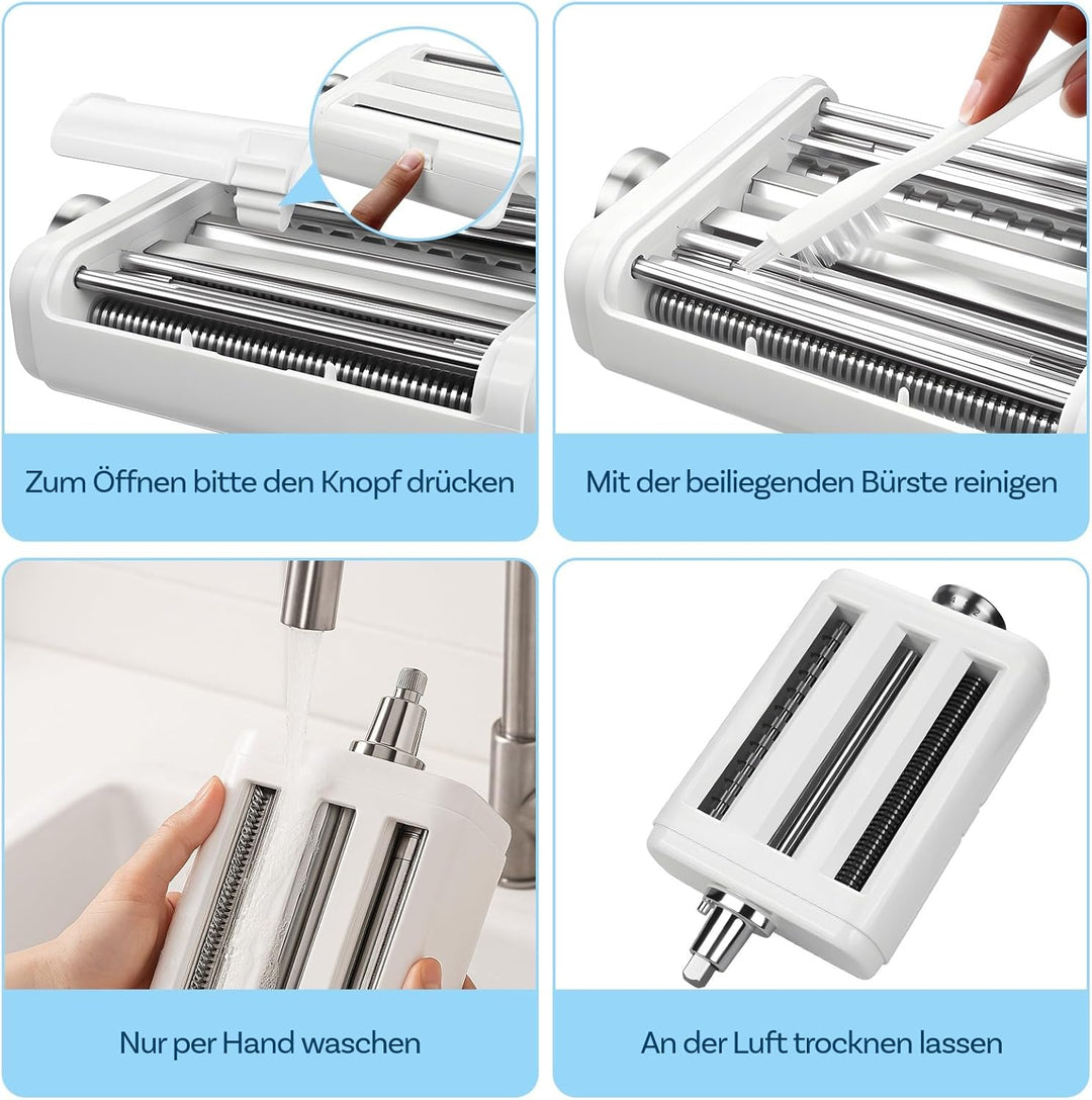 Nudelaufsatz für KitchenAid Küchenmaschine 3 Stück Set – Pasta Roller, Spaghettischneider & Fettucci