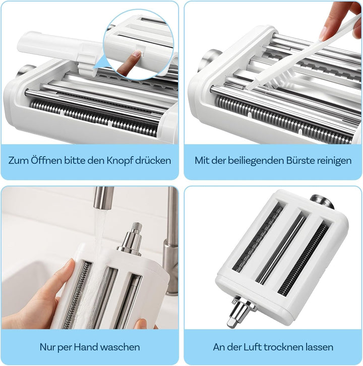 Nudelaufsatz für KitchenAid Küchenmaschine 3 Stück Set – Pasta Roller, Spaghettischneider & Fettucci