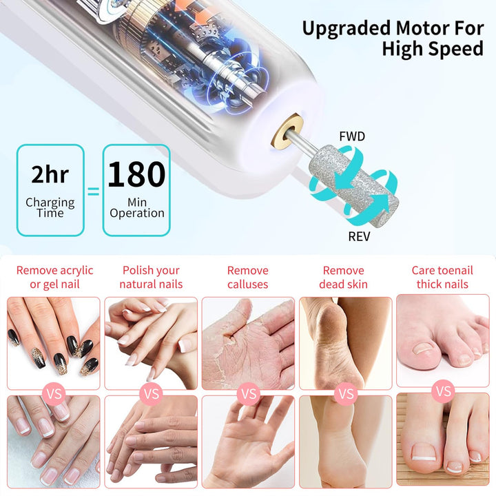 Elektrische Nagelfräser Professionell Elektrisch Nagelfeile für Gelnägel USB Wiederaufladbare 20000