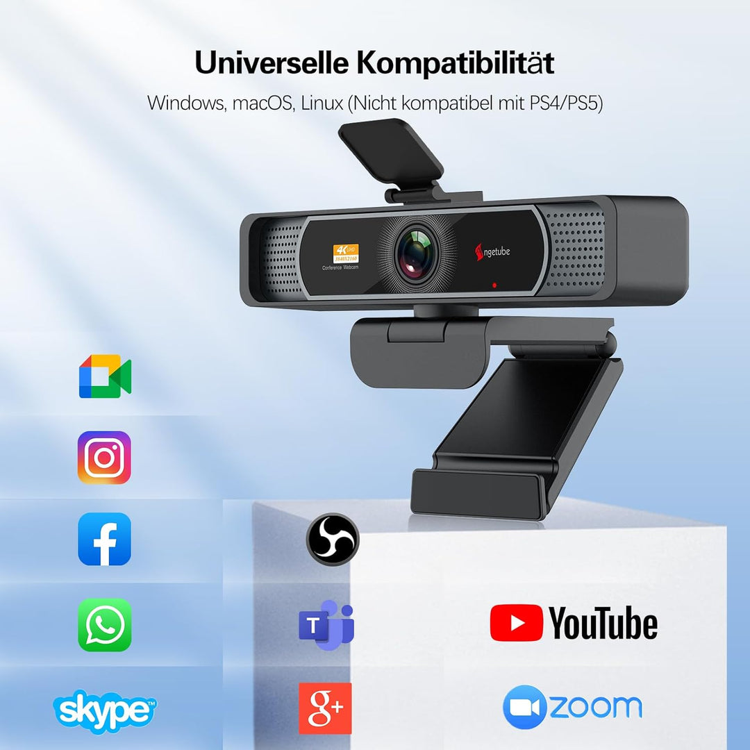 Angetube 914Max 4K Webcam - Streaming-Kamera für PC mit 120° Weitwinkel, PDAF Autofokus, Dual-Mikrof