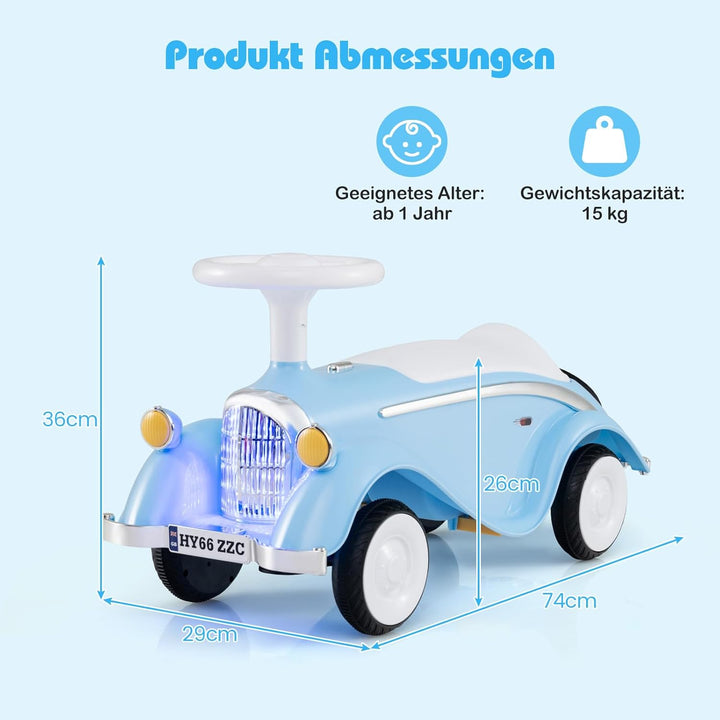 COSTWAY Rutschauto, klassisches Rutschfahrzeug mit Lenkrad & Hupe & LED-Scheinwerfer, Kinderfahrzeug