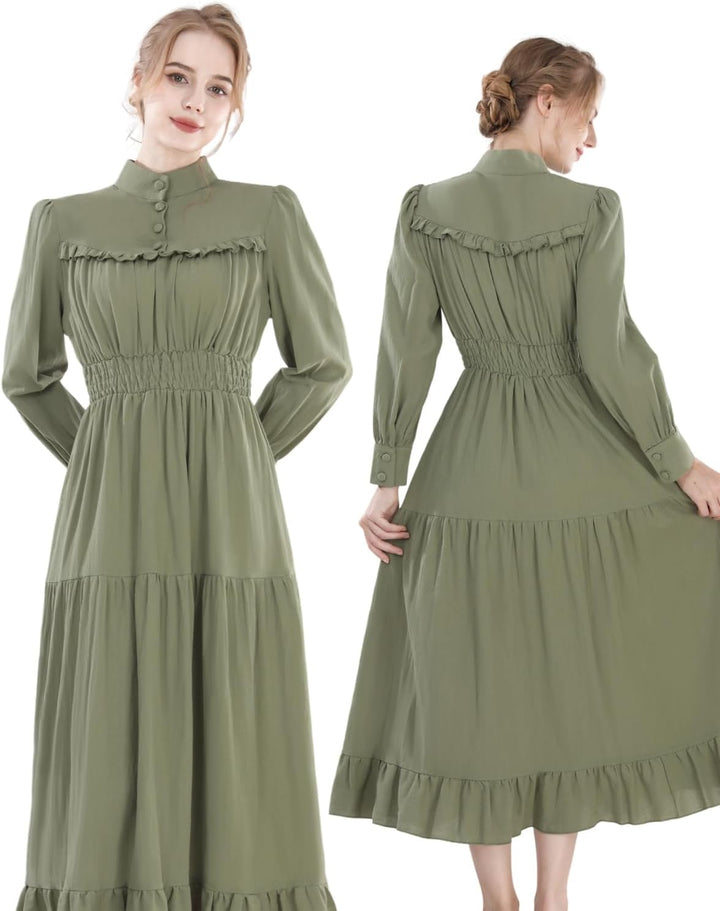 CR ROLECOS Mittelalter Kleidung Damen Viktorianisches Kleid Langarm A-Linie Vintage Edwardianisches