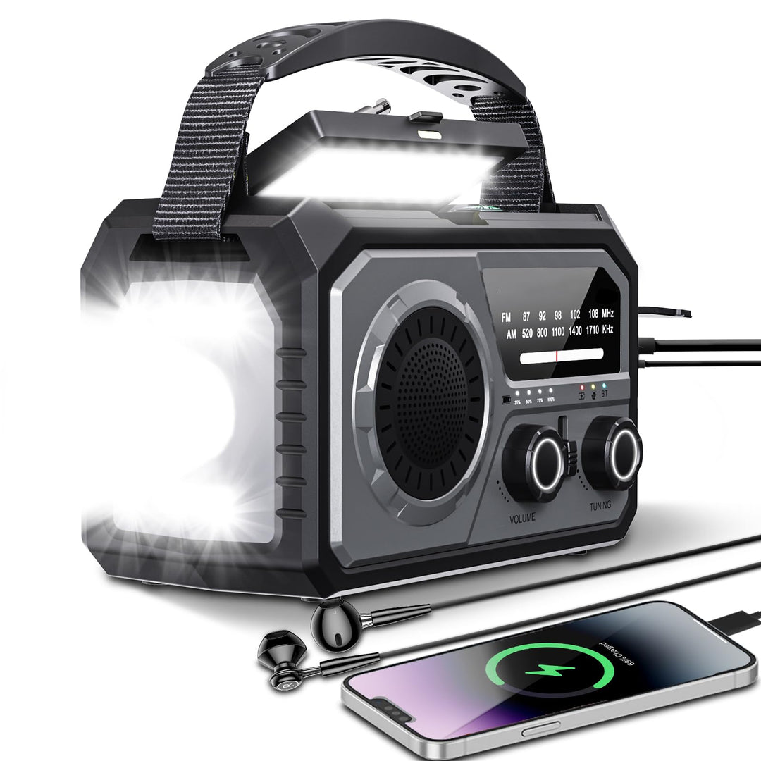 16000mAh Solar Radio,AM/FM Kurbelradio Tragbar USB Notfallradio mit 59200mWh Wiederaufladbare Batter