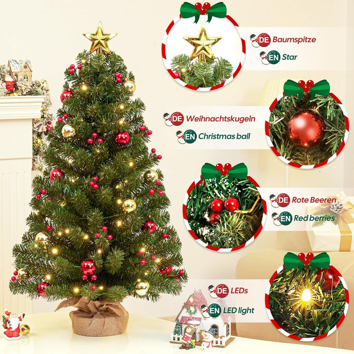 Yorbay Mini Weihnachtsbaum mit 50 warmweiss LEDs 8 Licht Modi, Tannenbaum mit Stern-Baumspitze und D