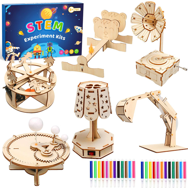 6stk Experimente für Kinder ab 8 STEM Holzbausatz mit Aquarellstifte