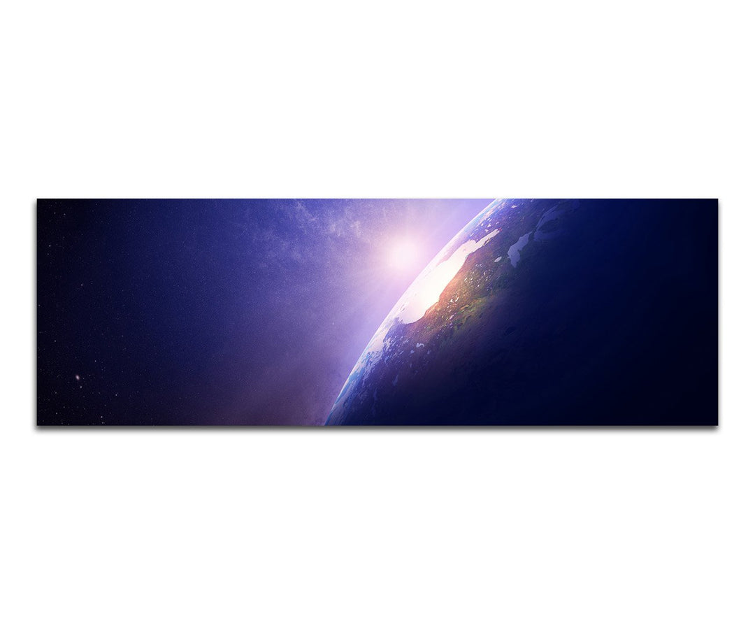 Paul Sinus Art Panoramabild auf Leinwand und Keilrahmen 120x40cm Weltraum Planet Erde Sonnenaufgang