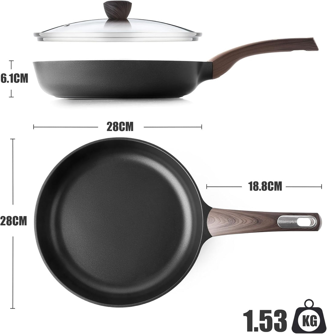 SENSARTE Antihaft Bratpfanne mit Deckel 28cm Antihaft-Eierpfanne Omelettpfanne, Gesunde Küche Kochen
