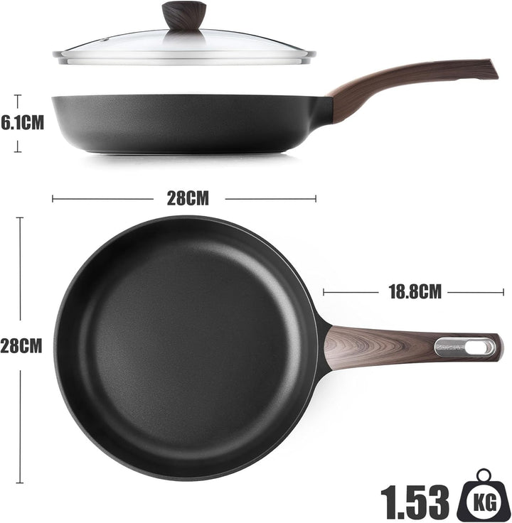 SENSARTE Antihaft Bratpfanne mit Deckel 28cm Antihaft-Eierpfanne Omelettpfanne, Gesunde Küche Kochen