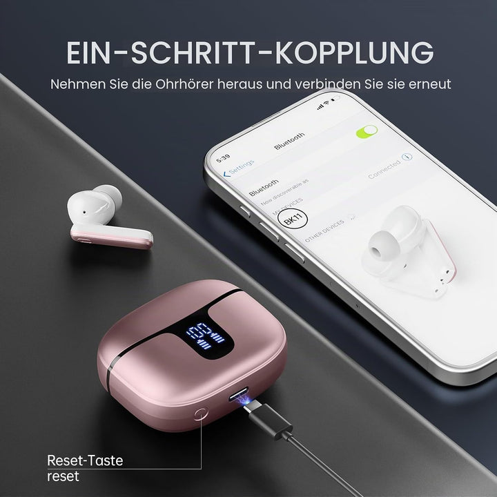 Bluetooth Kopfhörer, Kopfhörer Kabellos Bluetooth 5.3 mit HD Mic Stereo HiFi, In Ear Kopfhörer 40H S