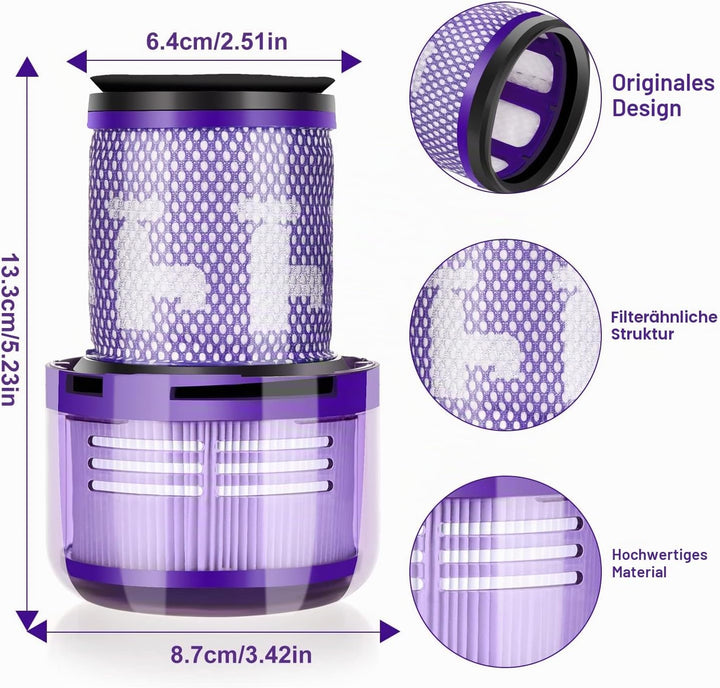 Leadaybetter 3 Stück Ersatzfilter Filter für Dyson V12 Detect Slim Absolute Staubsauger, Waschbar Er