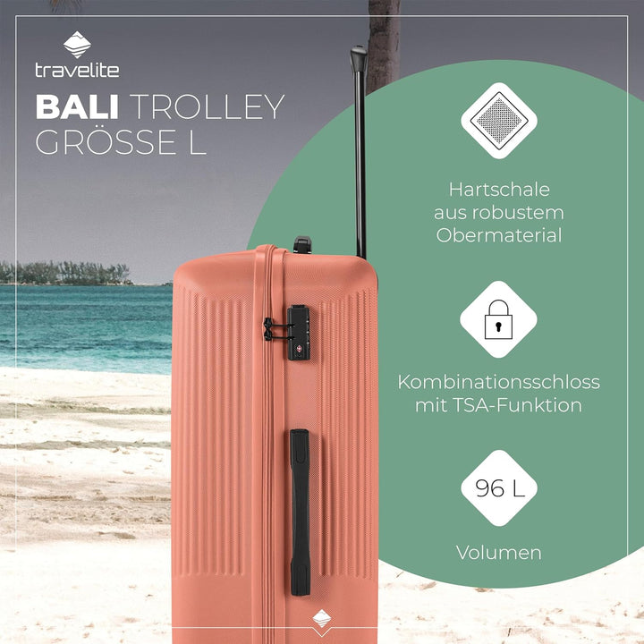 travelite 4-Rad Hartschalenkoffer gross 96 Liter, Gepäck Serie BALI: ABS Hartschalen Trolley mit TSA