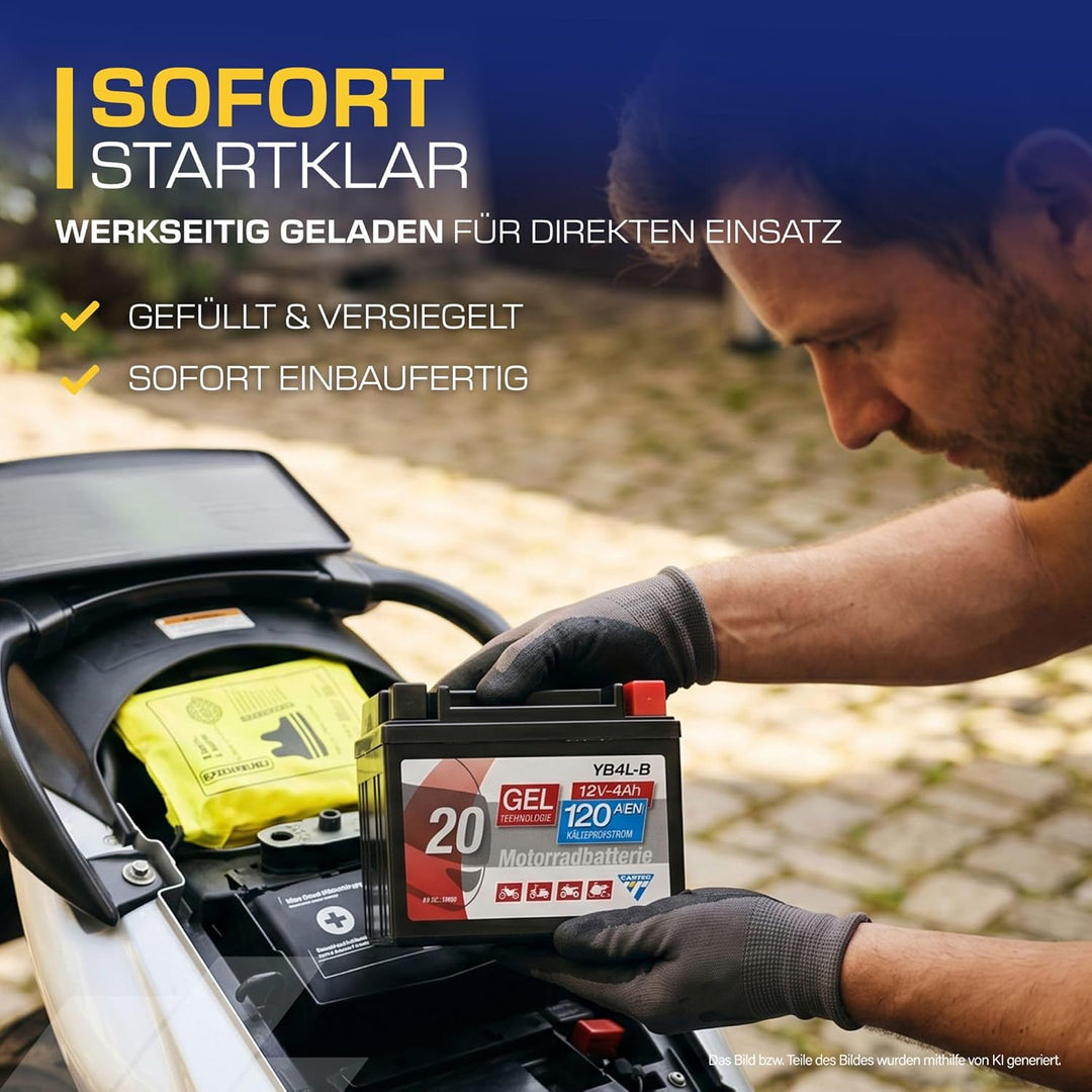 CARTEC Motorradbatterie YB4L-B, 4Ah 56A, Gel Technologie Motorrad-Starter-Batterie, Erstausrüsterqua