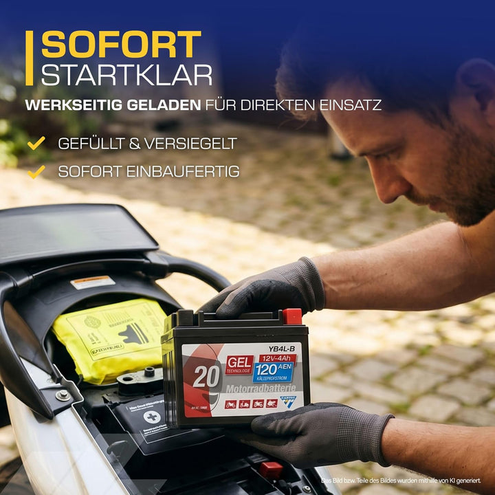 CARTEC Motorradbatterie YB4L-B, 4Ah 56A, Gel Technologie Motorrad-Starter-Batterie, Erstausrüsterqua