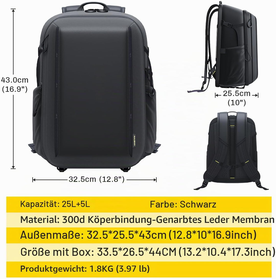 RaLeno Wasserdichter Kamerarucksack,25L+5L(erweiterbares Vorderfach) Fotorucksack, Seitentaschen mit
