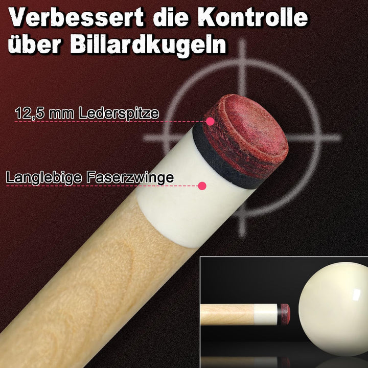 Pool-Billardqueues,58“ Pool Cue Stick with 12,5 mm Lederspitze,20 oz Billard Queue Set für Anfänger