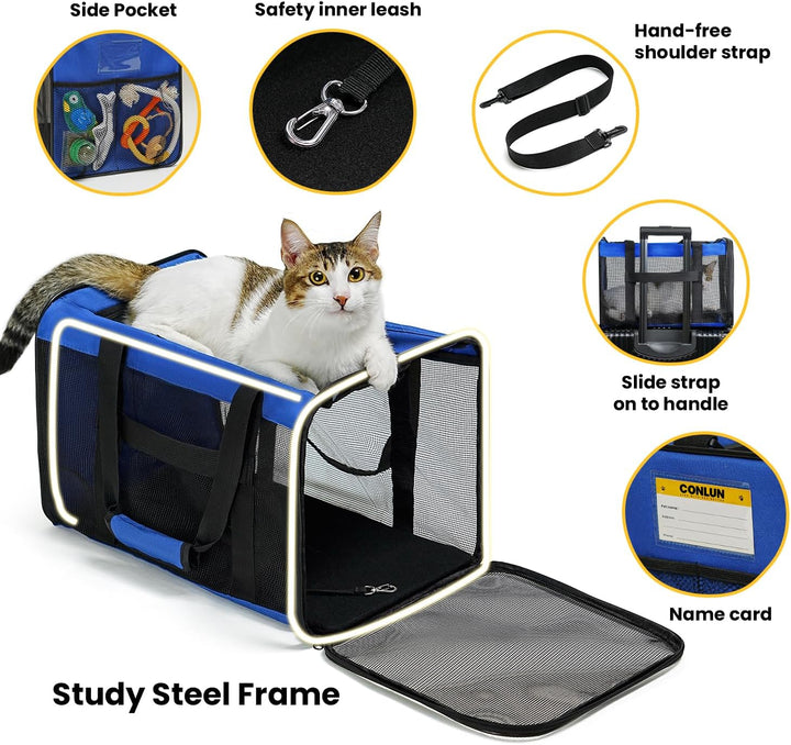 Conlun Katzentransportbox,Weiche Katzentransporttasche mit 4-seitigem Netz, Flugzeugtaugliche Katzen